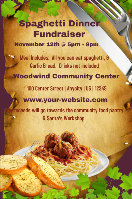 Spaghetti Dinner Fundraiser-Vorlage | PosterMyWall