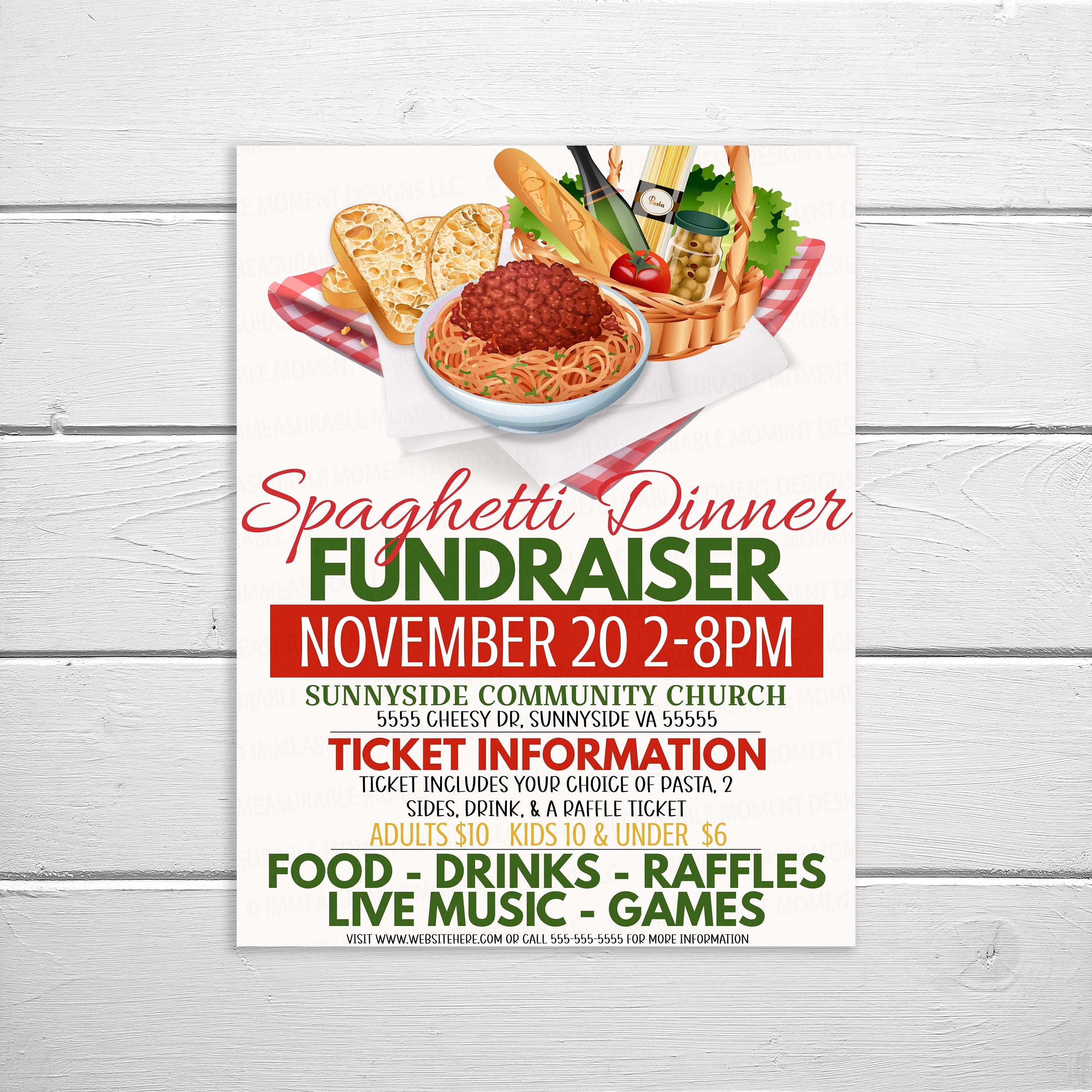 Editable Spaghetti Dinner Fundraiser Flyer, Italian Dinner ...