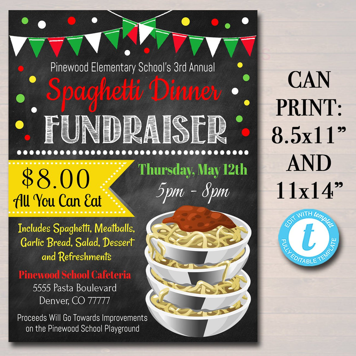 Spaghetti Dinner Event Fundraiser Flyer Editable Teamplate ...