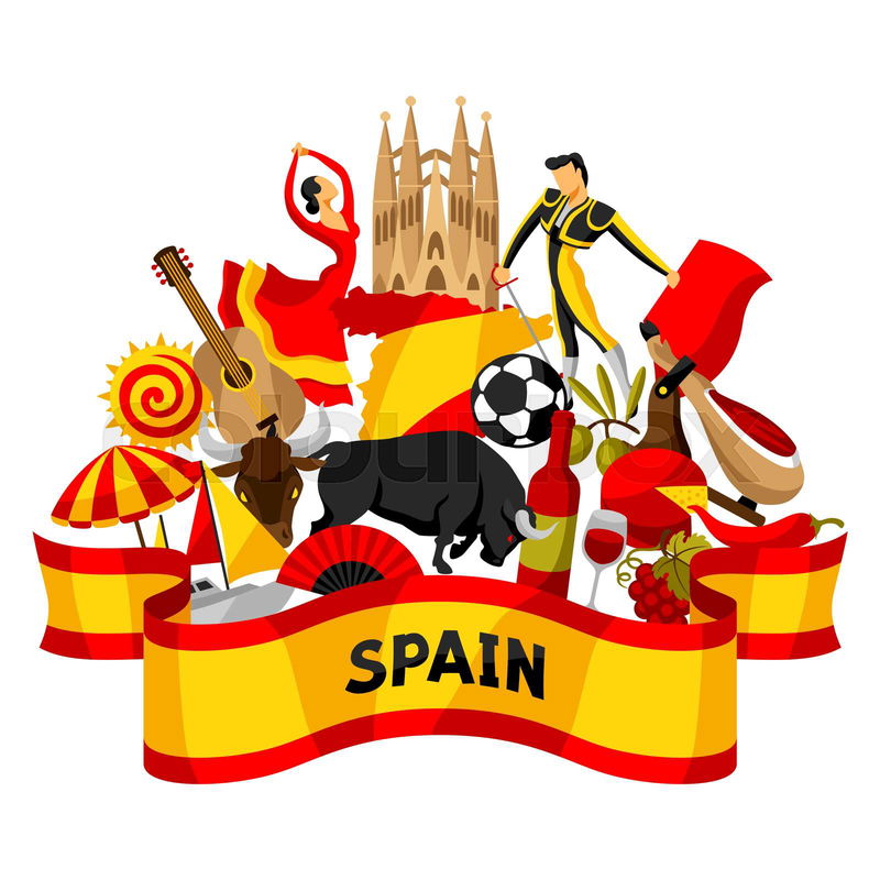 Spain background design. Spanish traditional symbols and obj ...