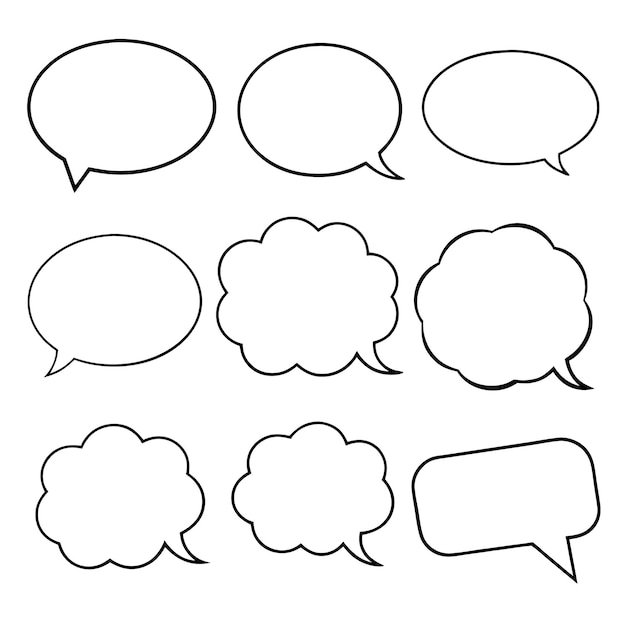 Nine different comic speech bubbles in black and white | Premium ...