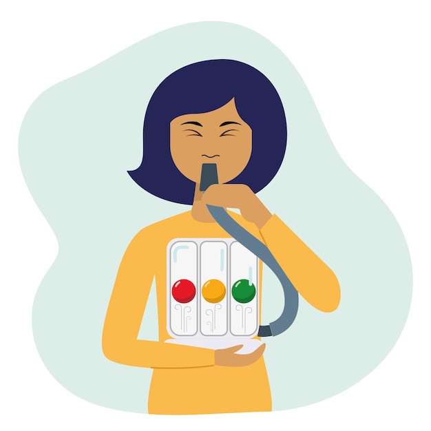 Premium Vector | Spirometer Woman using a spirometer Healthy lungs ...