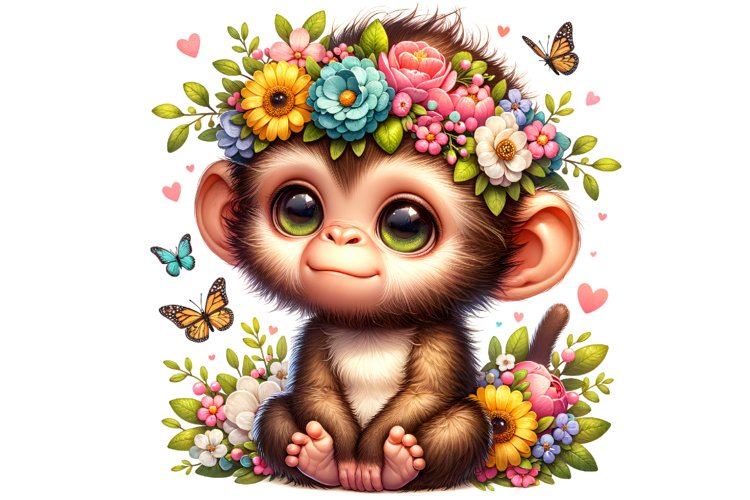 Cute Monkey Spring Clipart, Spring Sublimation PNG