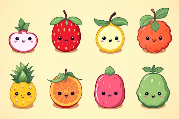 Squishy and Sweet Kawaii Fruit Clipart in AR 32 | Premium AI ...