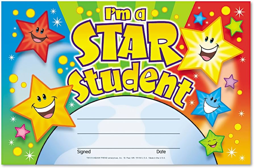 Recognition Awards, Im a Star Student, 8 1/2w by 5 1/2h, 30/Pack, Sold as  1 Package : Amazon.de: Bürobedarf &amp; Schreibwaren
