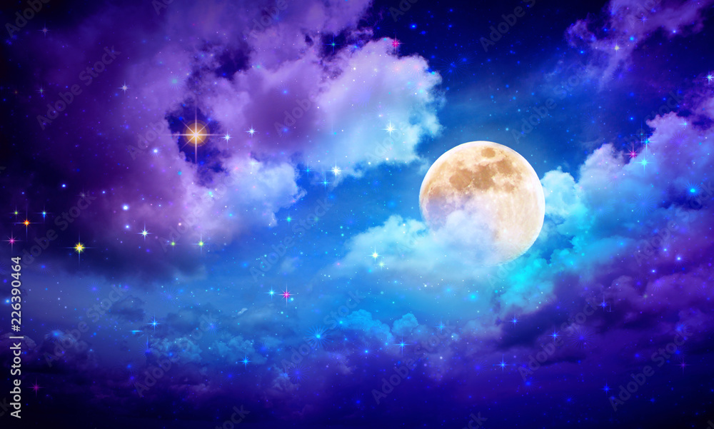 Poster, Wandbilder Full moon with stars at dark night sky ., 40x24 cm