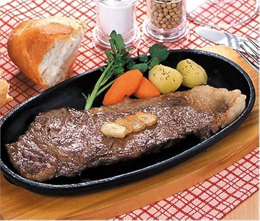 JapanBargain Sizzling Steak Plate with Wooden Base Cast Iron Grill ...