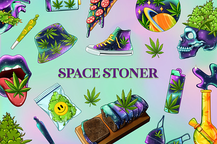 Space Stoner 420 clipart collection, an Illustration by SecondOfJuly