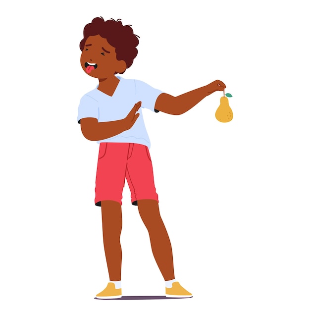 Premium Vector | Stubborn Child Rejects Eating Pear Scrunching Up ...