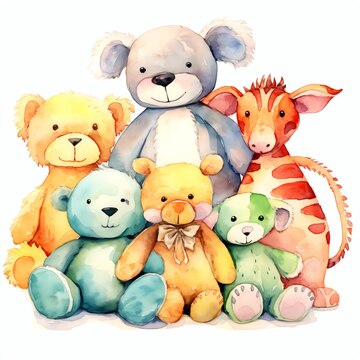 Beautiful Stuffed Animals watercolor Carnival clipart illustration ...