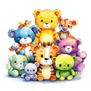 Beautiful Stuffed Animals watercolor Carnival clipart illustration ...