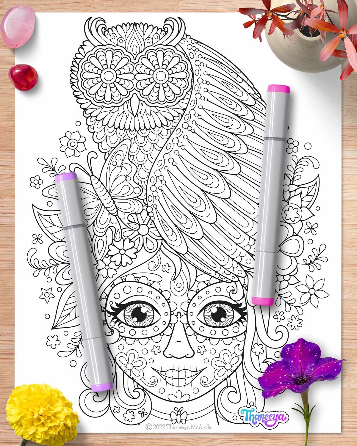 sugar skull owl coloring pages