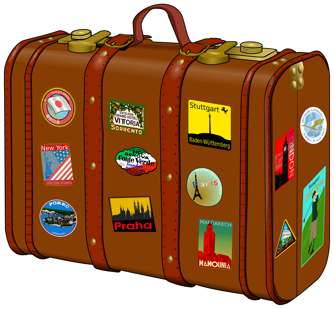 Suitcase with Pins and Stickers - Free vector clipart images on ...