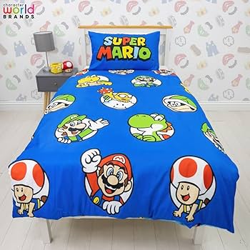 Nintendo Super Mario Official Single Duvet Cover Set Continue Design Blue  Reversible 2 Sided Official Merchandise Includes Matching Pillow Case : ...