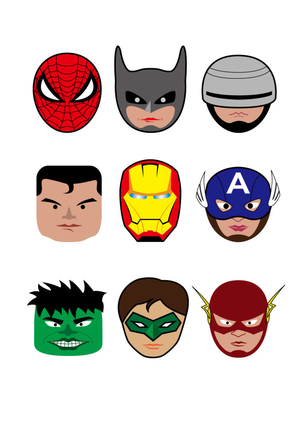 Cartoon superheroes head portrait vector free download