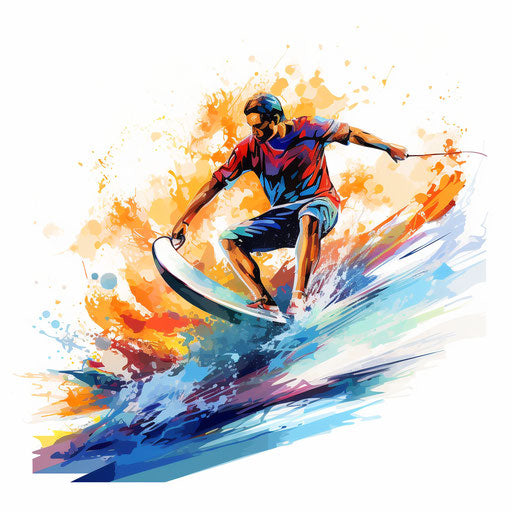 4K Vector Surfing Clipart in Oil Painting Style