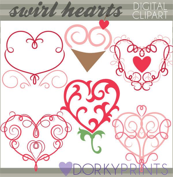 Fancy Swirl Hearts Valentine Clipart – Dorky Doodles