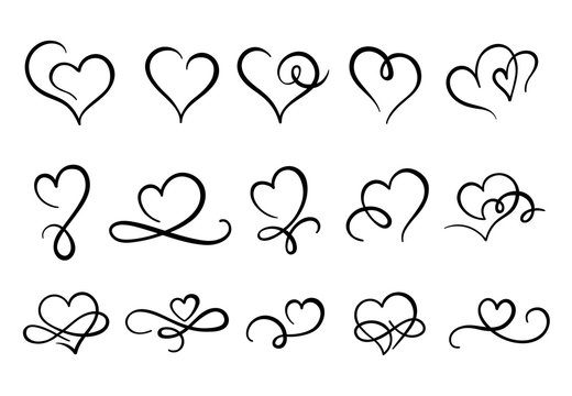 Love hearts flourish. Heart shape flourishes, ornate hand drawn ...
