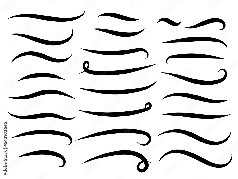 Swish doodle underline set. Hand drawn swoosh elements ...