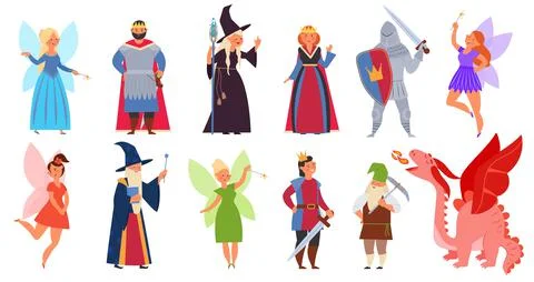 Fairy tale clipart. Medieval magician characters, cartoon fairy ...