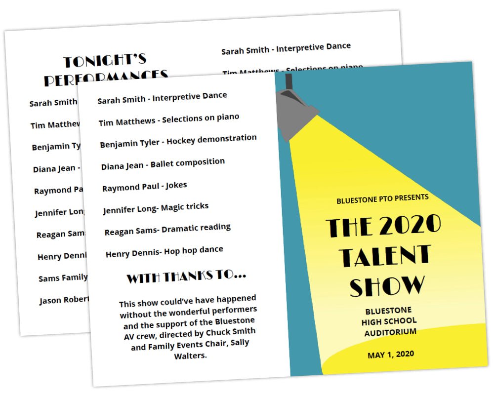 Talent Show Program Template – PTO Answers