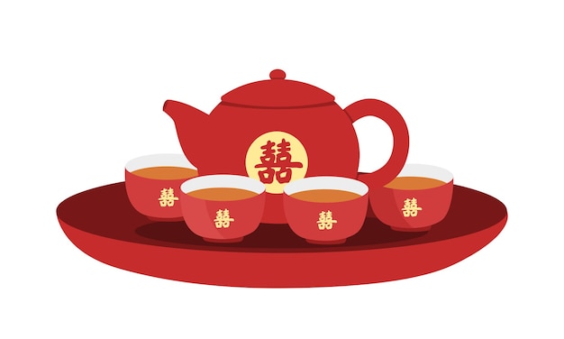 Premium Vector | Vietnamese wedding tea set clipart. Red wedding ...