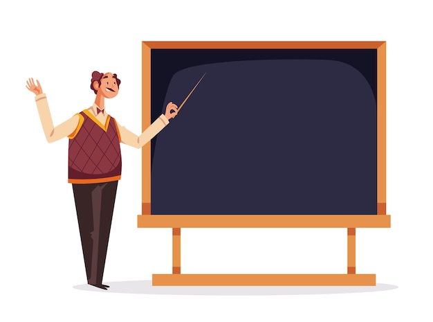 Premium Vector | Teacher character standing near blackboard in ...
