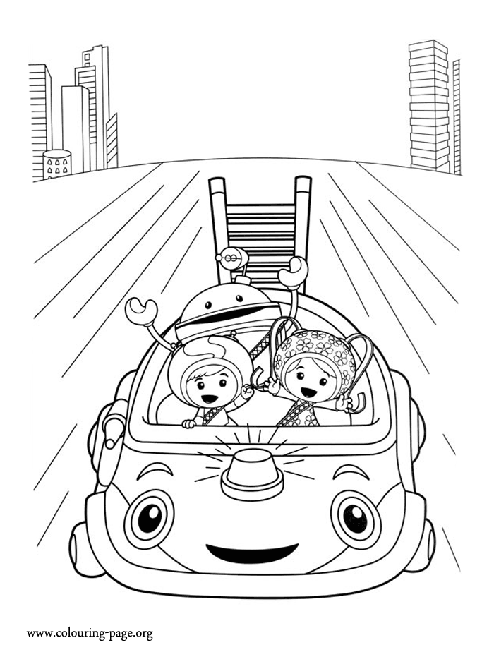 Team Umizoomi - Milli, Geo, Bot and Umi Car coloring page