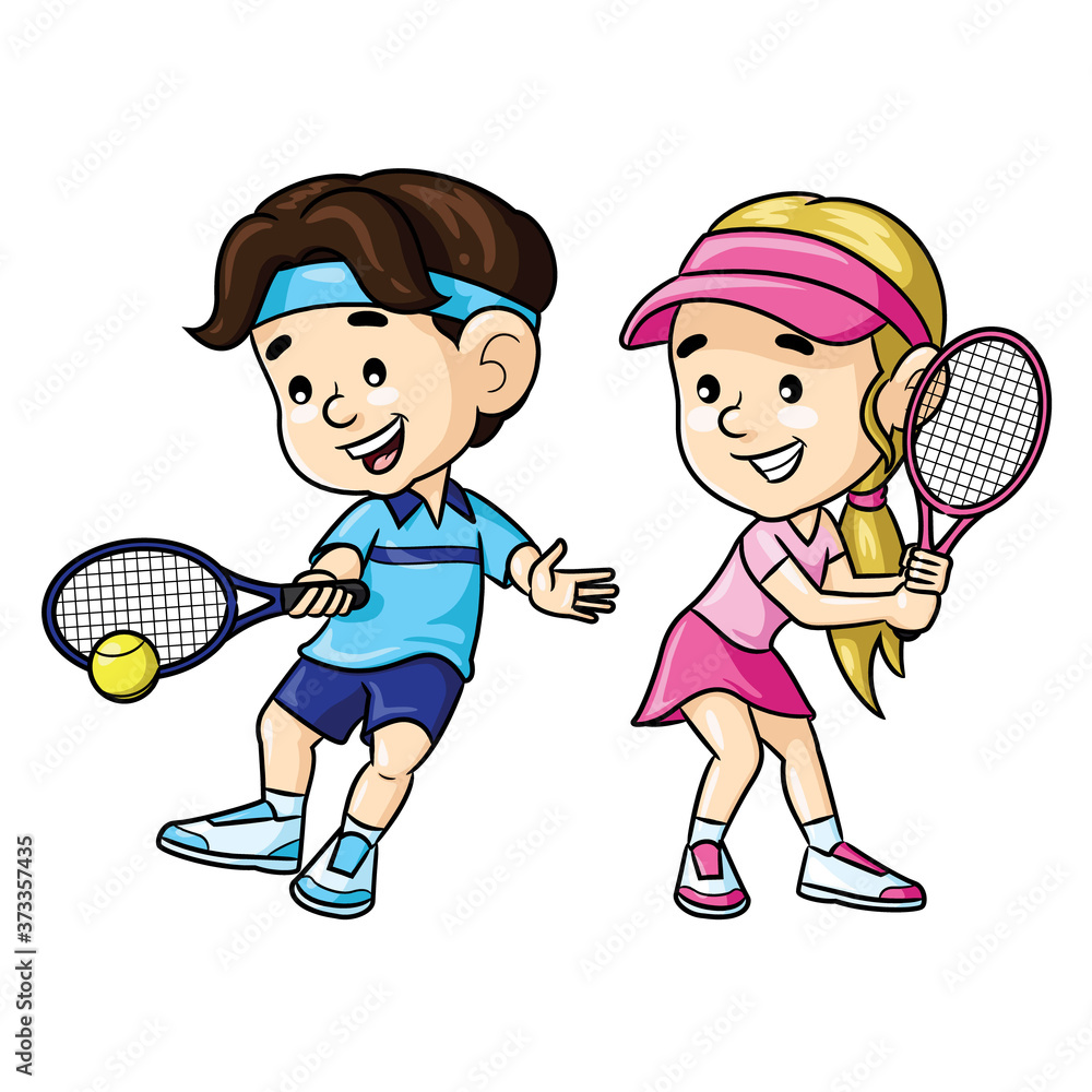 Tennis Player Kids Cartoon Stock-Vektorgrafik | Adobe Stock
