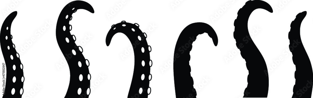 Tentacle with Suckers Clipart Set - Silhouette / Stamp Stock ...
