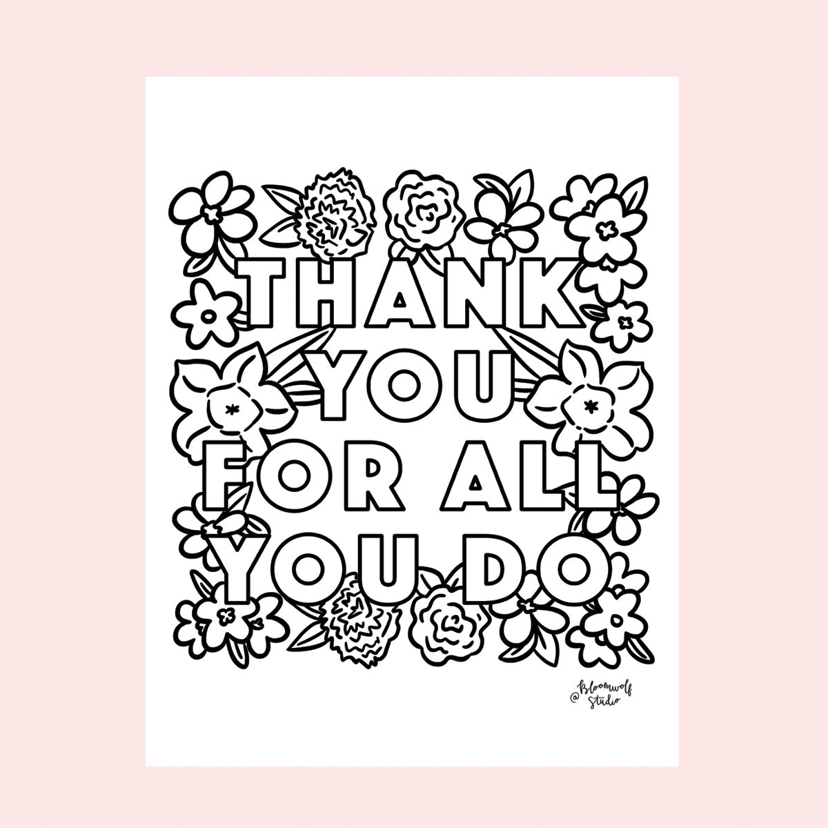 Thank You Coloring Sheet– Bloomwolf Studio