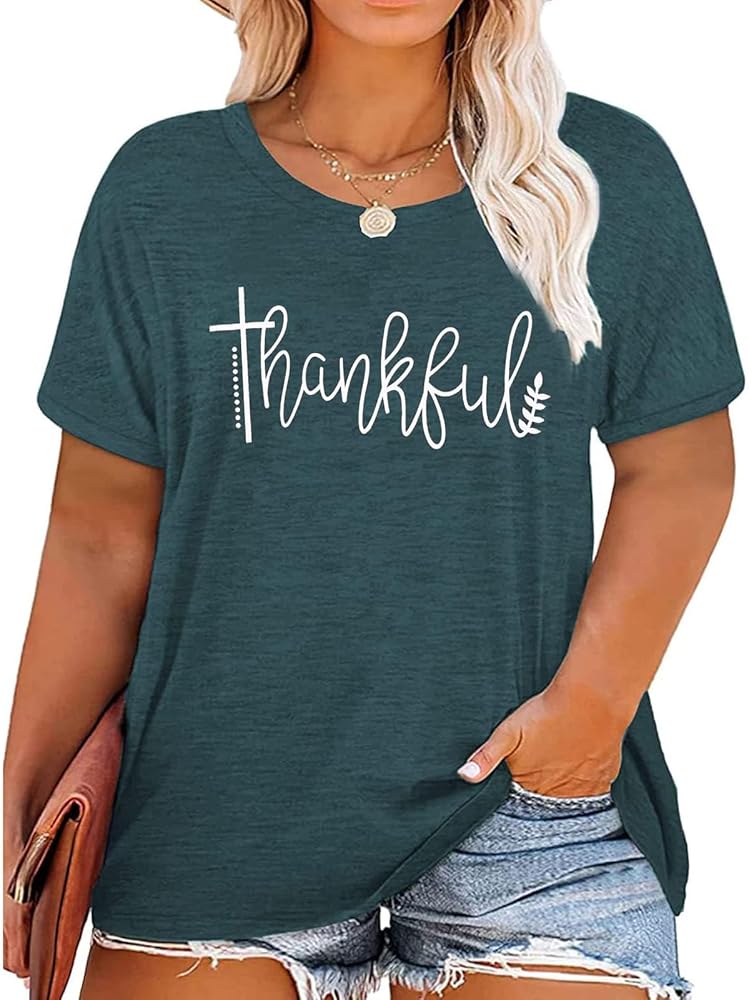 Plus Size Thanksgiving Shirt for Women Thankful Tshirt Casual ...