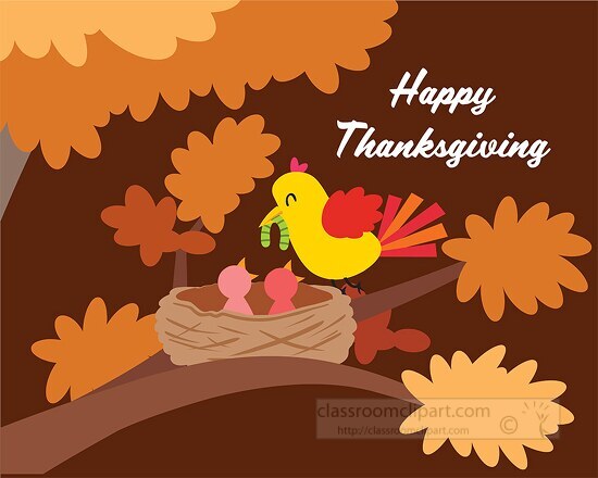 Thanksgiving Clipart-fall tree with baby birds wishing happy ...