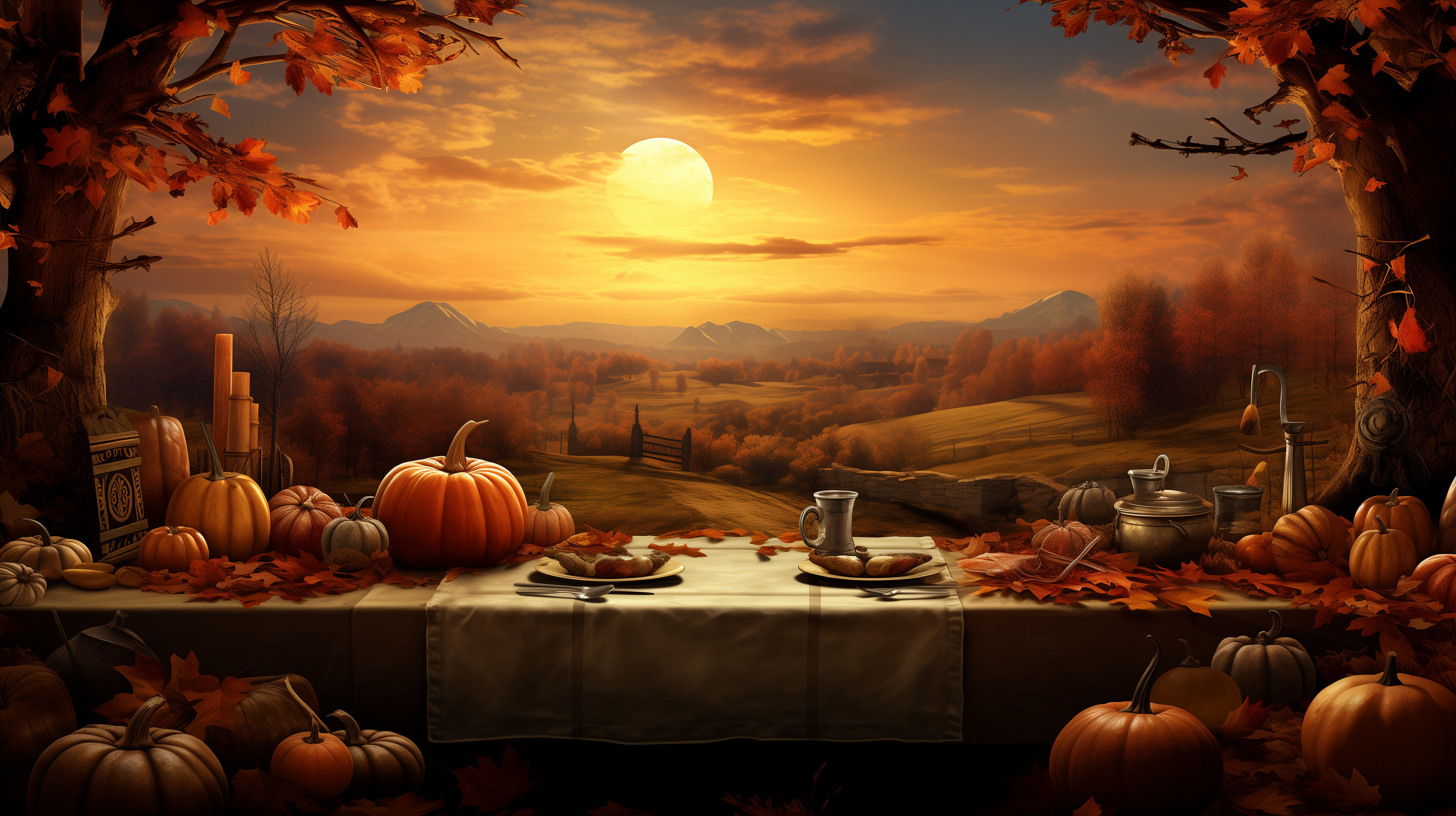 Enchanting Autumn Thanksgiving Feast HD Wallpaper