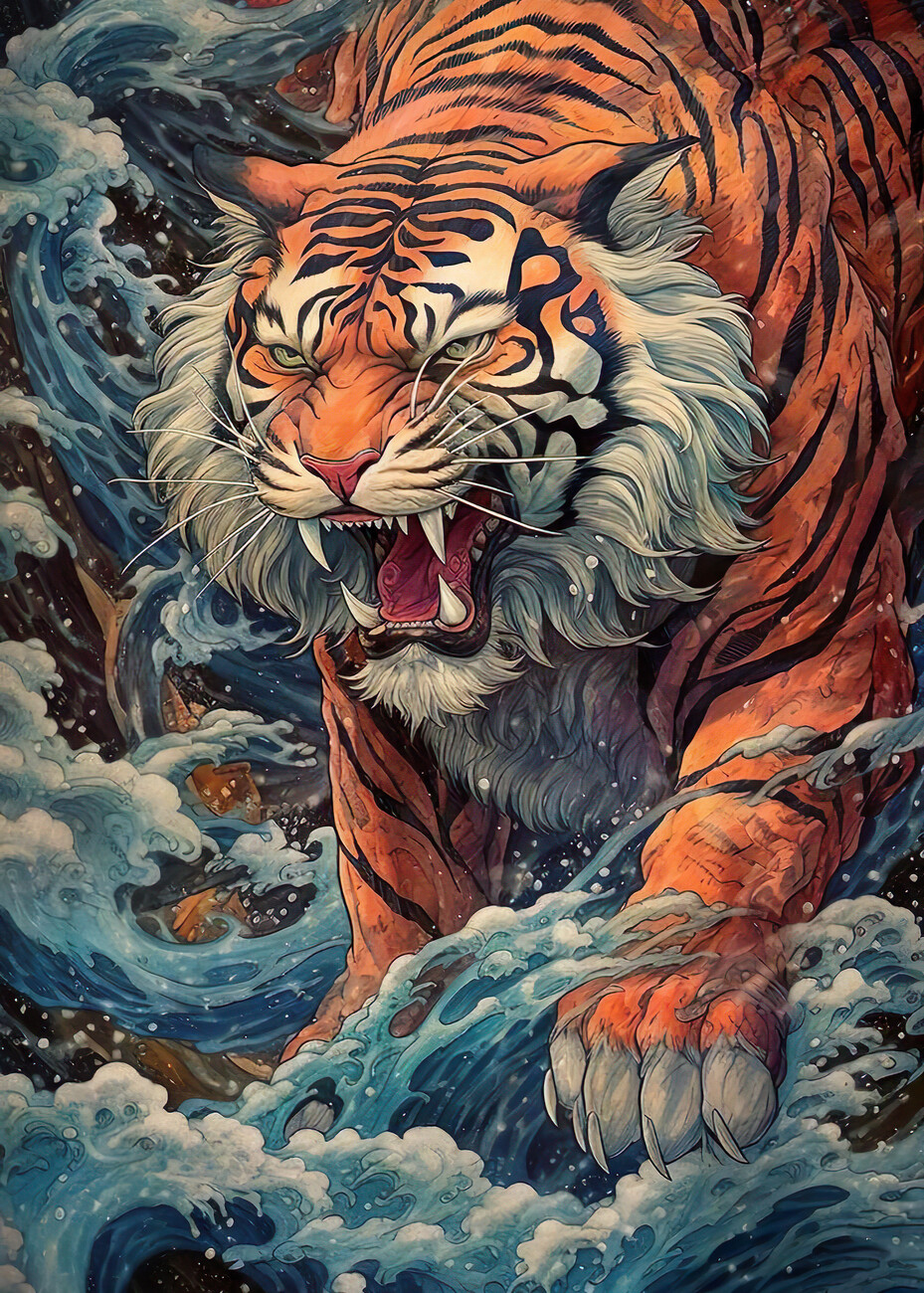 Kunstdruck Japanese Tiger of Kanagawa | Poster, Wandbilder und ...
