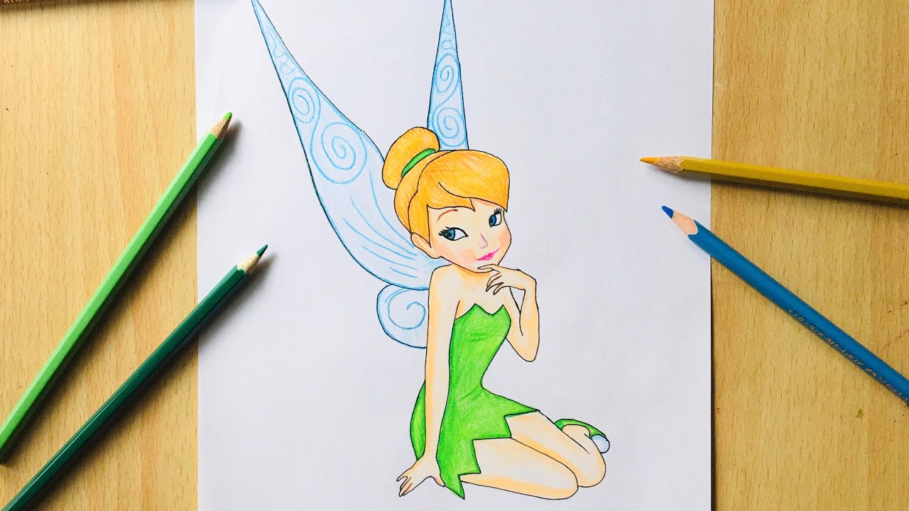 How to Draw Tinkerbell Step by Step Easy | Disney Fairy | Colored Pencil