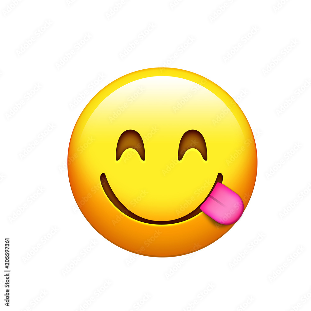 Stock-Illustration „Isolated yellow smiley, tasting food face with ...