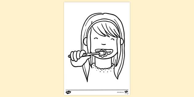 Brushing Teeth from Front Colouring Sheet - Printable Fun