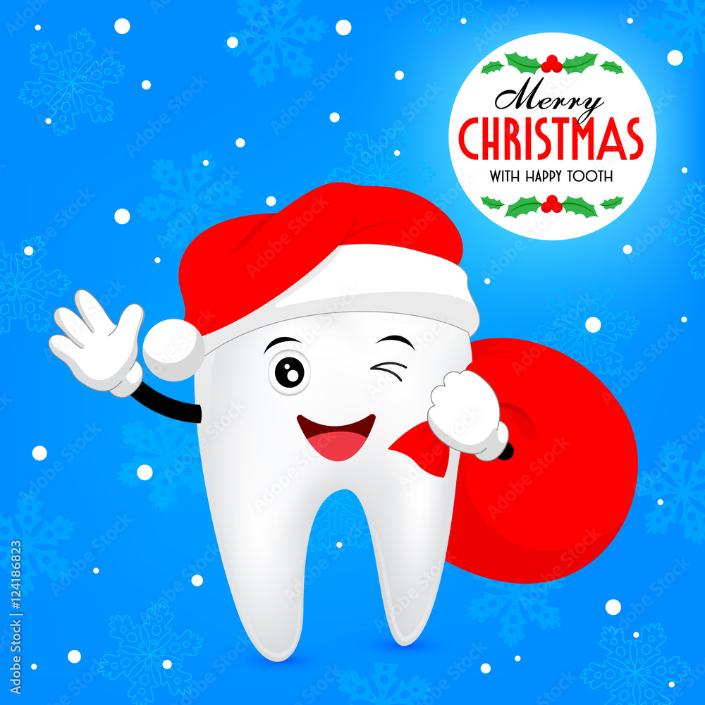 Christmas tooth. Teeth with santa hat and bags. illustration Stock ...