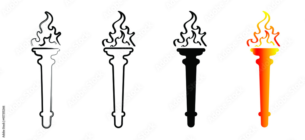 Cartoon torch withe flame. Flaming Torchs pictogram. Burning fire ...