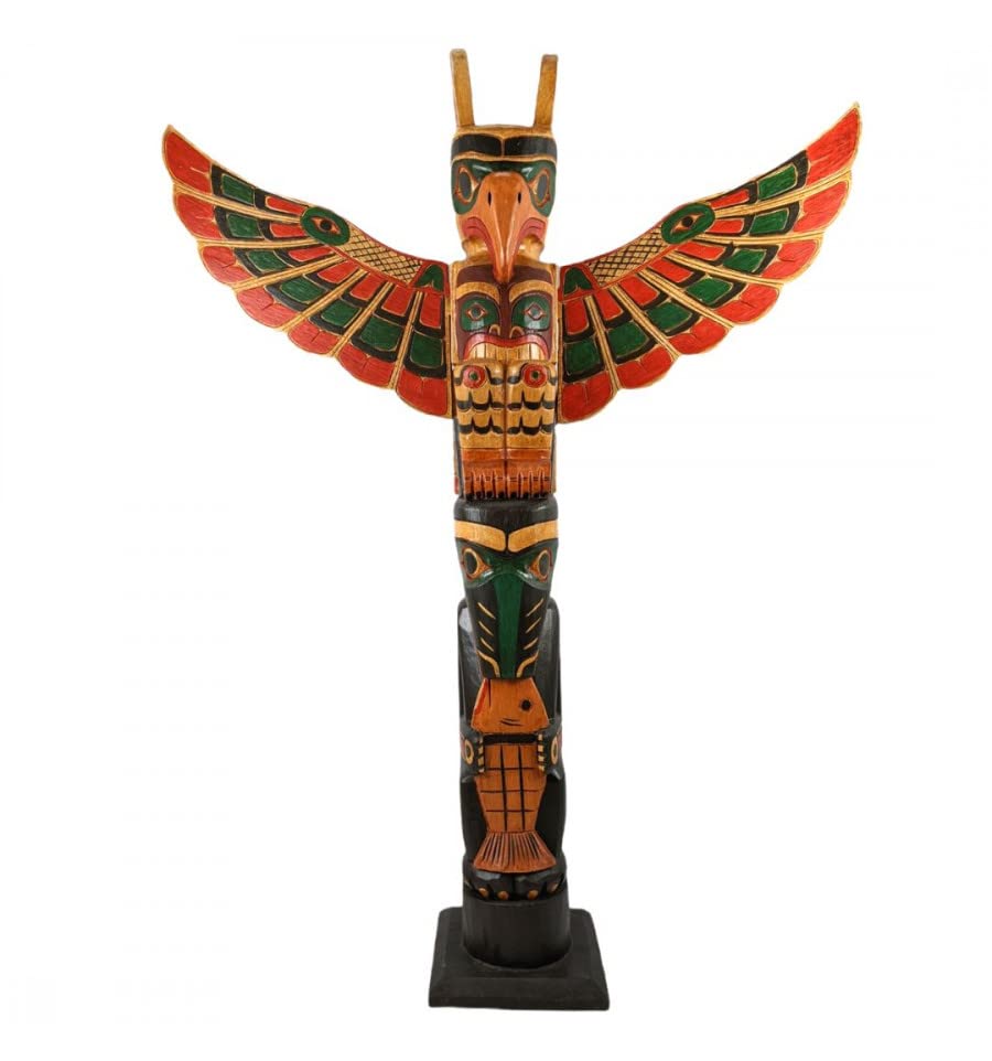 Coco Papaya Large Indian Totem 100cm Solid Wood - Eagle, Wolf &amp; Fish :  Amazon.de: Garden