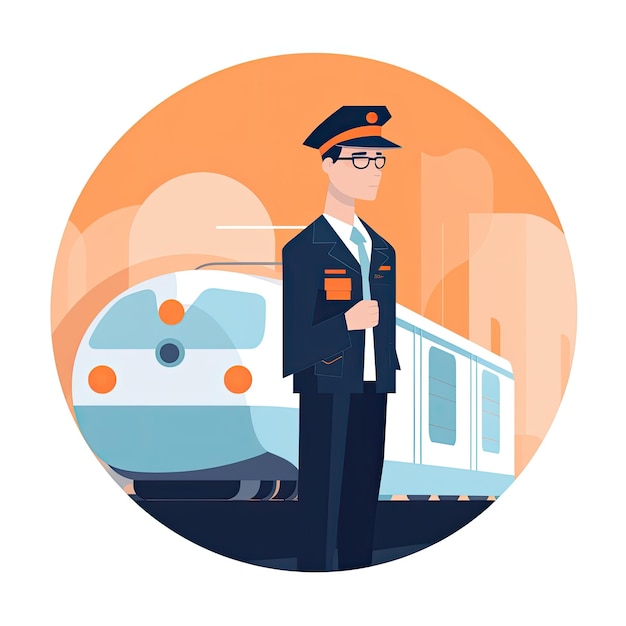 Train driver clipart flat vector website illustration simple ...