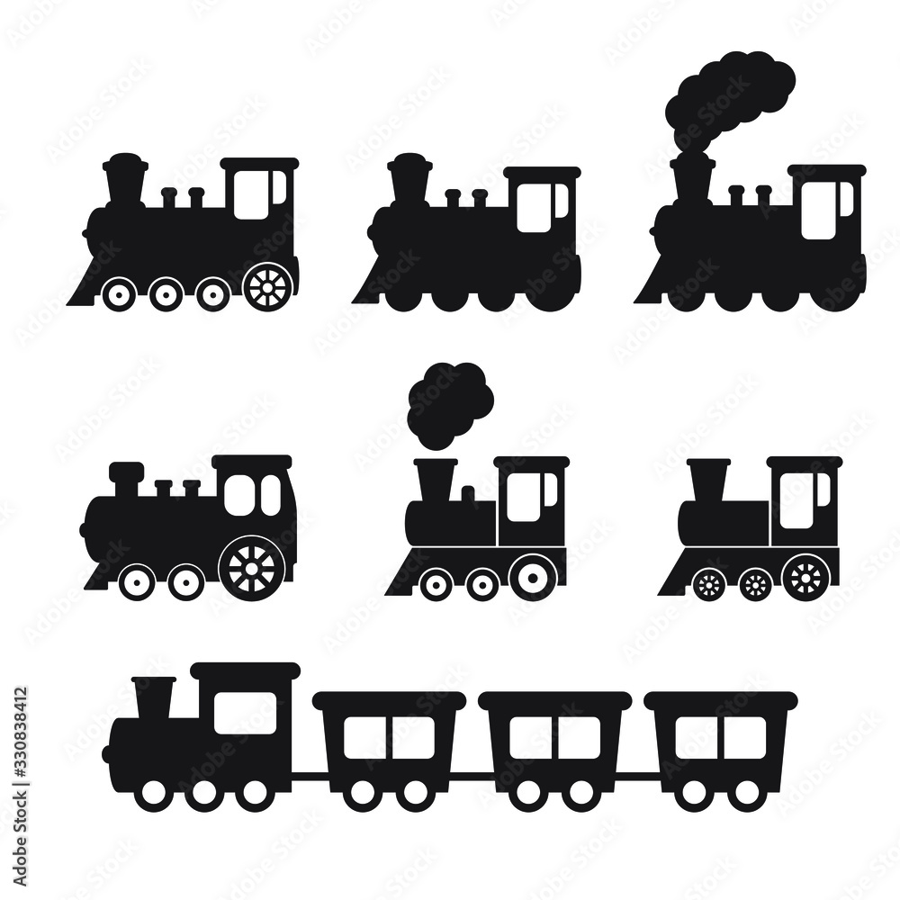 Poster, Wandbilder Train icon, Train with smoke symbol icon, old locomotive  silhouette, sign vector, 40x40 cm