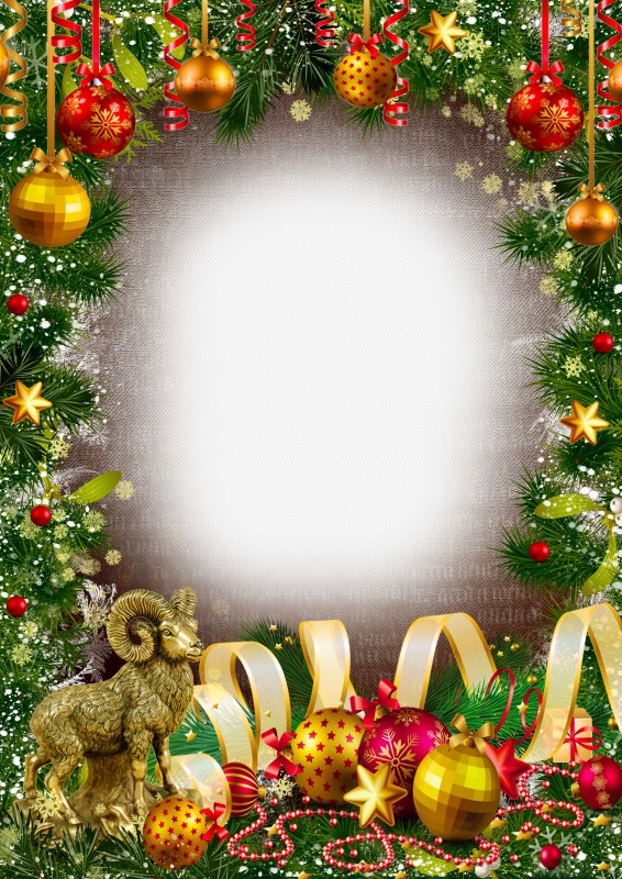 Golden Aries, Christmas frame template with 2015 symbol
