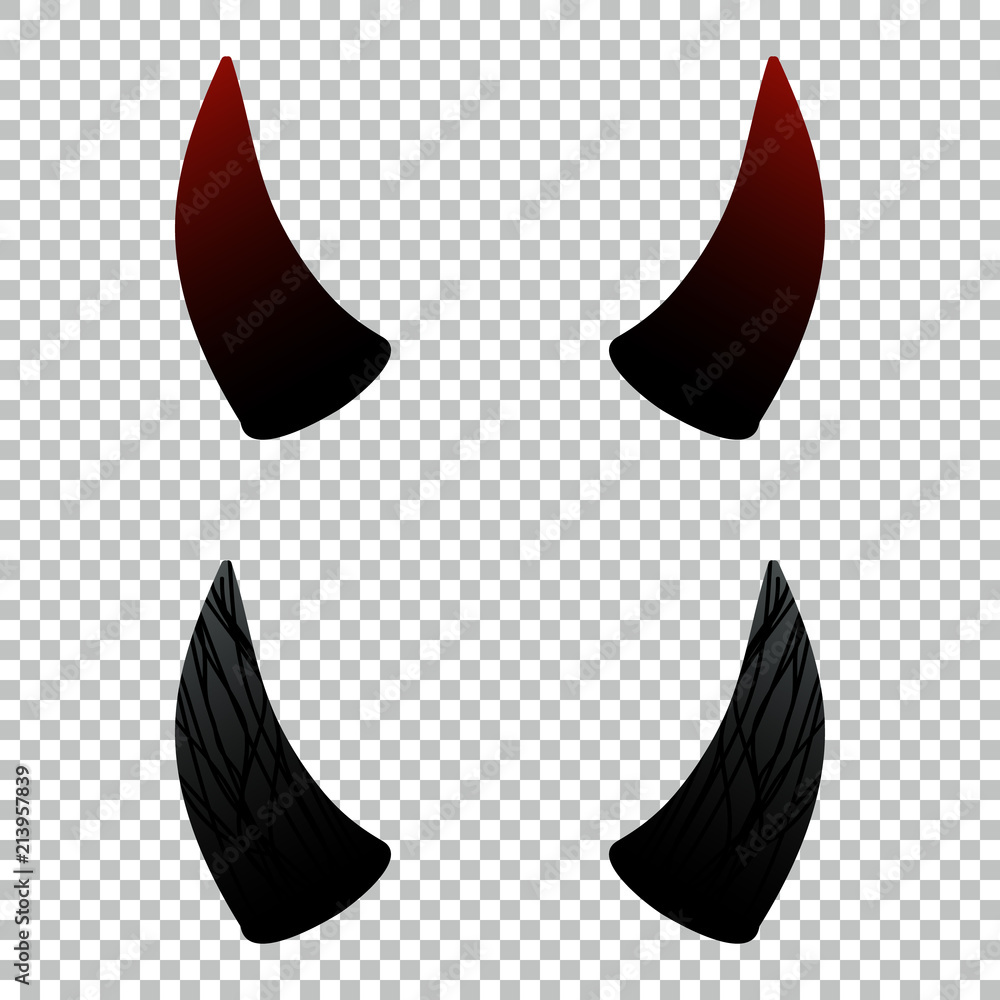 Devil, demon or satan horns set, collection on transparent ...