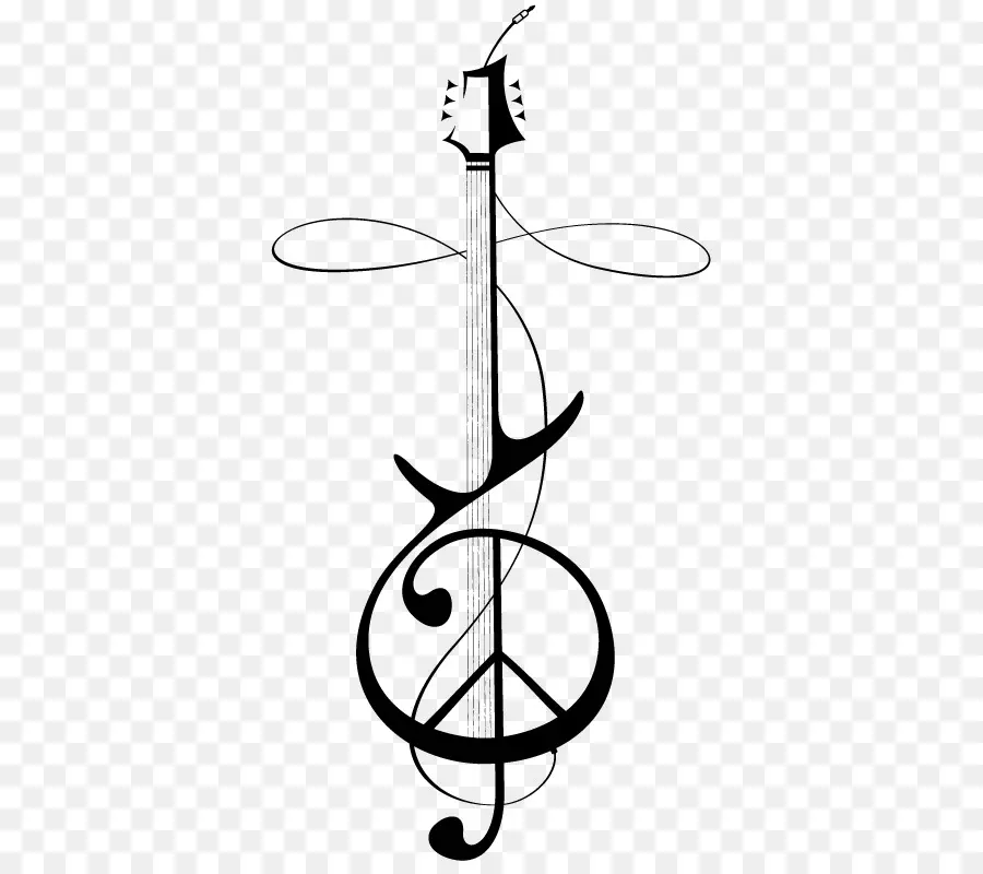 Guitar - Artistic Guitar with Treble Clef and Peace Symbol ...