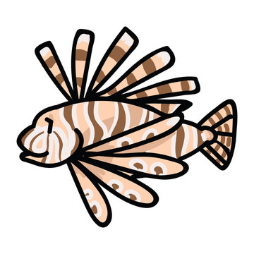 Cute poisonous lionfish cartoon vector illustration motif set ...