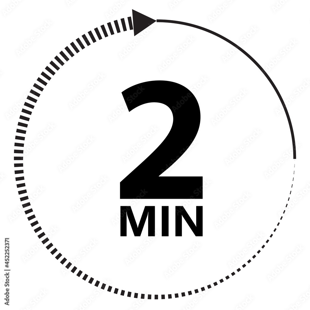 Two minutes icon on white background. 2 minutes timer sign. 2min ...