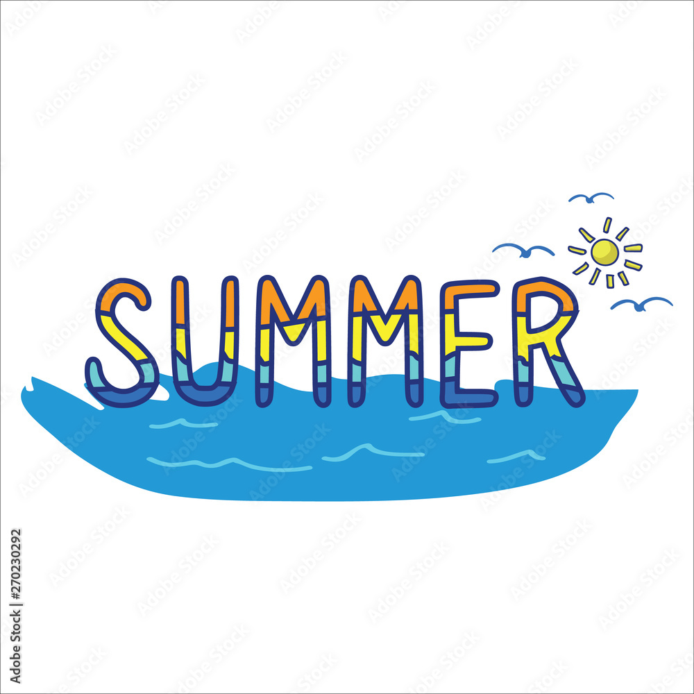 Cute summer typography cartoon vector illustration motif set. Hand ...