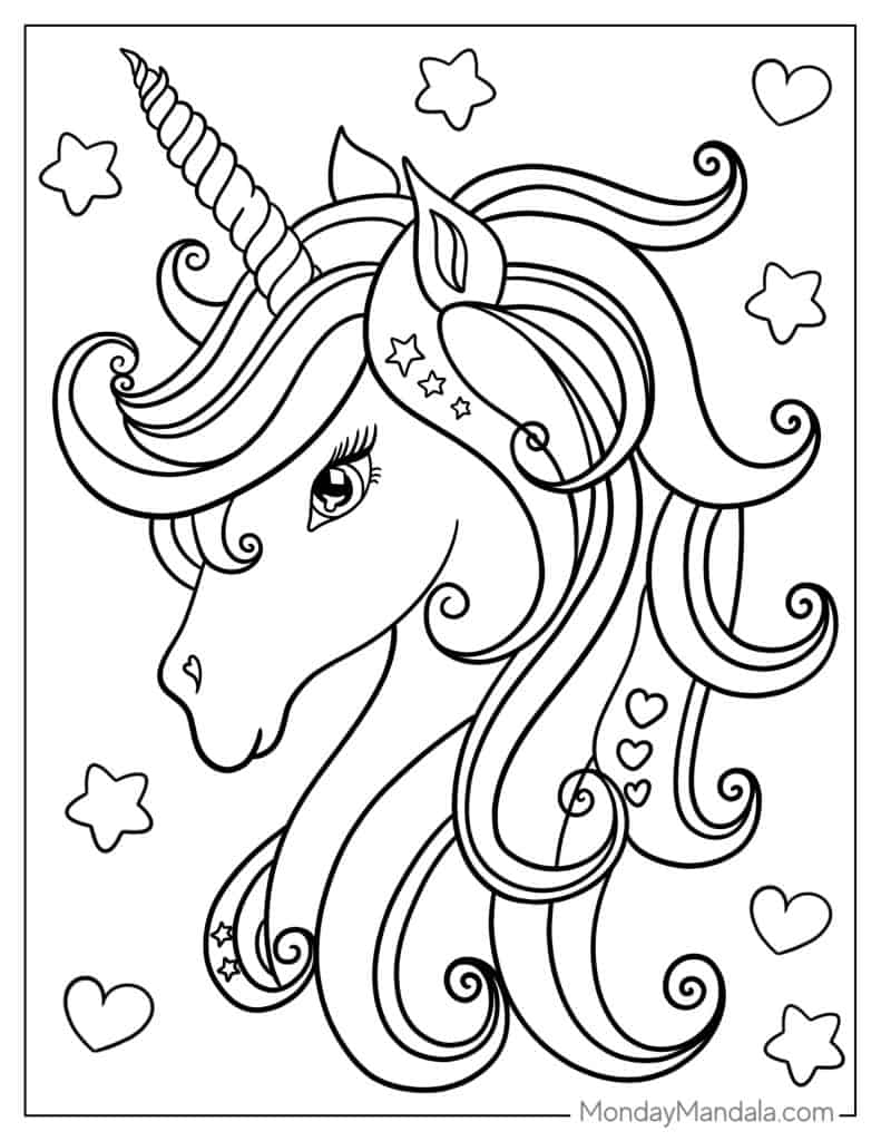 unicorn head coloring pages
